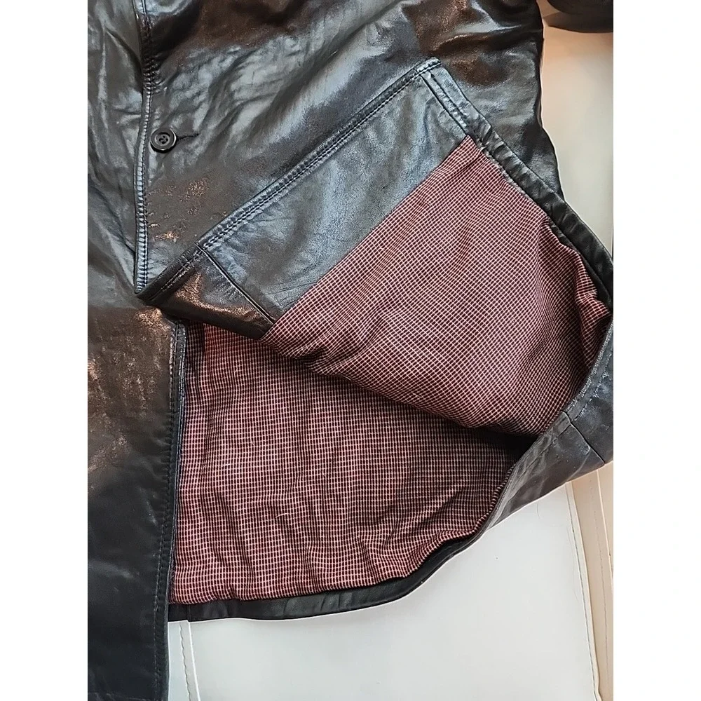 Vintage Remy Leather Jacket Mens XL Black Button Car Coat Made in USA Soft Lamb